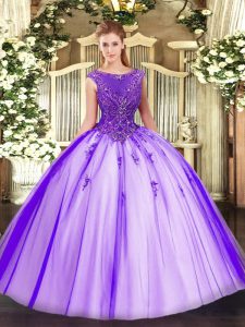 Hot Sale Purple Scoop Neckline Beading and Appliques Sweet 16 Quinceanera Dress Sleeveless Zipper