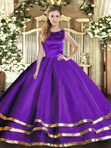 Purple Scoop Neckline Ruffled Layers Sweet 16 Quinceanera Dress Sleeveless Lace Up