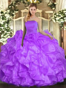 Trendy Strapless Sleeveless Organza Quinceanera Dress Ruffles Lace Up