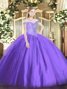 Flare Lavender Lace Up Sweet 16 Quinceanera Dress Beading Sleeveless Floor Length