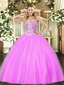 Luxury Sweetheart Sleeveless Tulle 15 Quinceanera Dress Beading Lace Up
