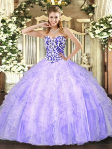 Lovely Lavender Sleeveless Tulle Lace Up Ball Gown Prom Dress for Military Ball and Sweet 16 and Quinceanera