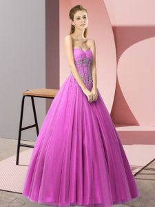 Fabulous Tulle Sweetheart Sleeveless Lace Up Beading Dress for Prom in Lilac