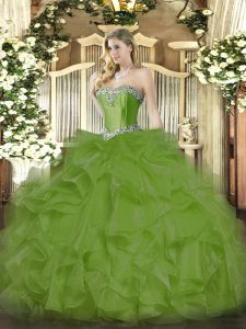 Floor Length Olive Green Ball Gown Prom Dress Sweetheart Sleeveless Lace Up