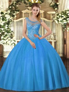 Beading 15 Quinceanera Dress Baby Blue Lace Up Sleeveless