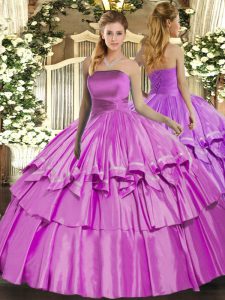 Latest Ball Gowns Quinceanera Gown Lilac Strapless Organza Sleeveless Floor Length Lace Up