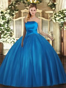 Charming Strapless Sleeveless 15 Quinceanera Dress Floor Length Ruching Baby Blue Tulle