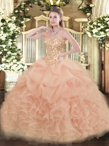 Peach Sleeveless Organza Lace Up Vestidos de Quinceanera for Sweet 16 and Quinceanera