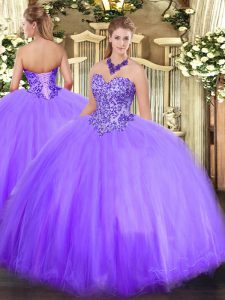 Lavender Lace Up Sweetheart Appliques Quinceanera Gown Tulle Sleeveless