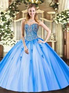 Sweetheart Sleeveless Tulle Quinceanera Dress Beading and Appliques Lace Up