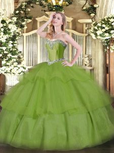 Sleeveless Beading and Ruffled Layers Lace Up Sweet 16 Quinceanera Dress