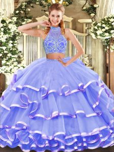 Classical Halter Top Sleeveless Criss Cross Quinceanera Gowns Lavender Tulle