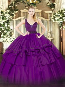 Great Floor Length Purple Ball Gown Prom Dress Straps Sleeveless Zipper