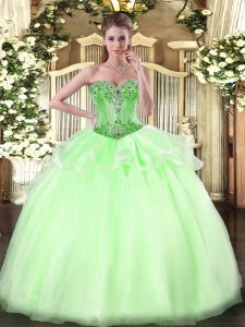 High End Apple Green Sweetheart Neckline Beading Vestidos de Quinceanera Sleeveless Lace Up