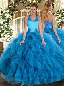 Beautiful Baby Blue Ball Gowns Ruffles Quinceanera Dresses Lace Up Organza Sleeveless Floor Length