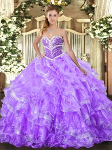 Excellent Sweetheart Sleeveless Organza Vestidos de Quinceanera Ruffled Layers Lace Up