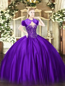 Custom Design Floor Length Ball Gowns Sleeveless Purple Quinceanera Dress Lace Up
