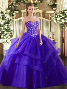 Tulle Sweetheart Sleeveless Lace Up Embroidery and Ruffled Layers Sweet 16 Quinceanera Dress in Purple