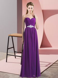 Delicate Beading Homecoming Dress Purple Lace Up Sleeveless Floor Length