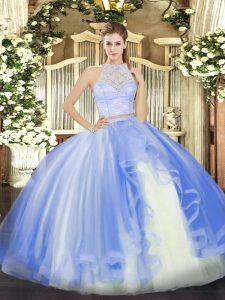 Excellent Baby Blue Sleeveless Tulle Zipper 15th Birthday Dress for Military Ball and Sweet 16 and Quinceanera