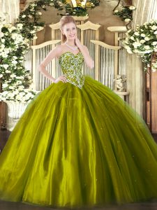 Sweetheart Sleeveless Lace Up 15th Birthday Dress Olive Green Tulle