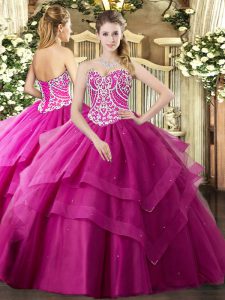 Cute Floor Length Fuchsia Quinceanera Gowns Sweetheart Sleeveless Lace Up