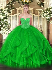 Ideal Floor Length Green Sweet 16 Dress Sweetheart Sleeveless Lace Up