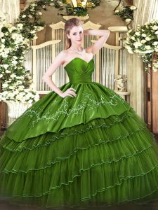 Green Organza and Taffeta Zipper Sweetheart Sleeveless Floor Length Sweet 16 Dresses Embroidery and Ruffled Layers
