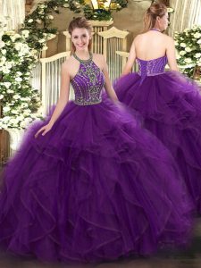 Gorgeous Tulle Sleeveless Floor Length Vestidos de Quinceanera and Beading and Ruffles