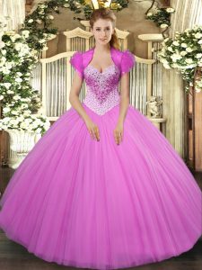 Fabulous Lilac Sleeveless Beading Floor Length Quinceanera Gowns