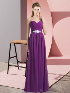 Best Purple Empire Beading Prom Evening Gown Lace Up Chiffon Sleeveless Floor Length