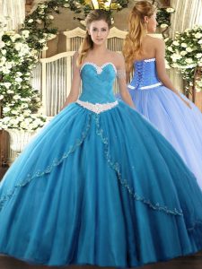 Ball Gowns Sleeveless Baby Blue 15 Quinceanera Dress Brush Train Lace Up