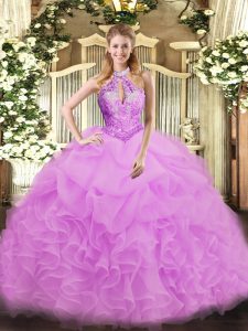 Lilac Sleeveless Beading Floor Length 15th Birthday Dress