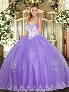 Lavender Sweetheart Neckline Beading and Appliques 15 Quinceanera Dress Sleeveless Lace Up