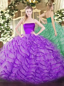 Deluxe Tulle Sleeveless 15 Quinceanera Dress Brush Train and Ruffles