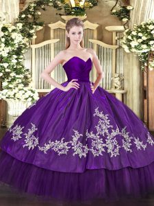 Purple Sleeveless Organza and Taffeta Zipper Vestidos de Quinceanera for Military Ball and Sweet 16 and Quinceanera