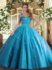 Flirting Appliques Quince Ball Gowns Baby Blue Lace Up Sleeveless Floor Length