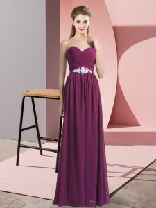 Beauteous Floor Length Lace Up Dress for Prom Dark Purple for Prom and Party with Beading
