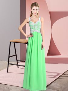 Low Price Apple Green Chiffon Zipper Dress for Prom Sleeveless Floor Length Lace