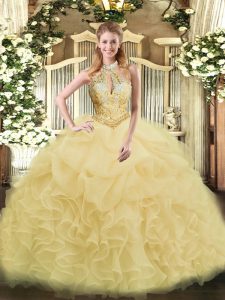 Sweet Organza Sleeveless Floor Length Quinceanera Dress and Beading and Ruffles