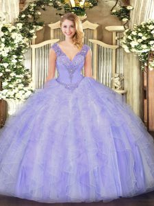 New Arrival Lavender Ball Gowns Beading and Ruffles 15 Quinceanera Dress Lace Up Organza Sleeveless Floor Length