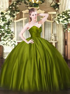 Noble Sleeveless Floor Length Ruching Zipper Vestidos de Quinceanera with Olive Green