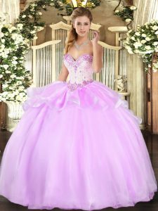 Colorful Sweetheart Sleeveless 15 Quinceanera Dress Floor Length Beading Lilac Organza