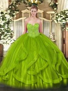 Sumptuous Quinceanera Gown Military Ball and Sweet 16 and Quinceanera with Beading and Ruffles Sweetheart Sleeveless Lace Up