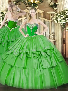 Exquisite Green Sweetheart Lace Up Beading and Ruffled Layers Sweet 16 Quinceanera Dress Sleeveless