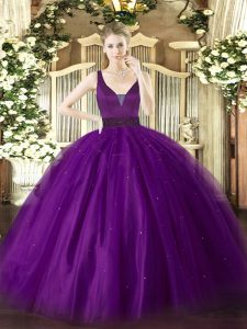 Romantic Beading Quinceanera Dresses Purple Zipper Sleeveless Floor Length