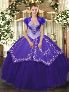 Purple Sweetheart Lace Up Beading and Embroidery Quinceanera Dresses Sleeveless