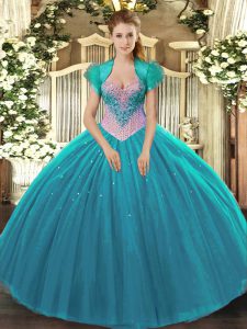 Fabulous Aqua Blue Sleeveless Beading Floor Length Sweet 16 Quinceanera Dress