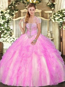 Attractive Floor Length Lilac Quinceanera Dress Strapless Sleeveless Lace Up
