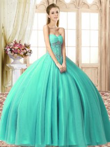 Suitable Sleeveless Lace Up Floor Length Beading Sweet 16 Dress